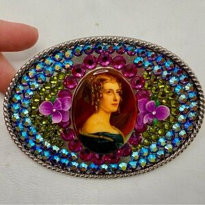 Tarina Tarantino Cameo Pink and Blue Crystal Belt Buckle